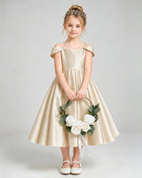 Champagne Satin A-line Flower Girl Dress Front View