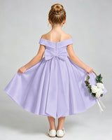 Lavender Satin A-line Flower Girl Dress Back View
