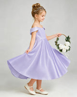 Lavender Satin A-line Flower Girl Dress Side View