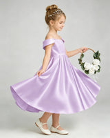 Lilac Satin A-line Flower Girl Dress Side View