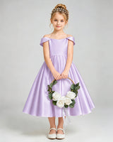 Lilac Satin A-line Flower Girl Dress Front View