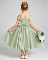Sage Green Satin A-line Flower Girl Dress Back View