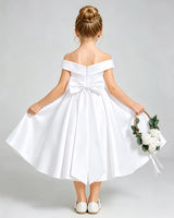 White Satin A-line Flower Girl Dress Back View