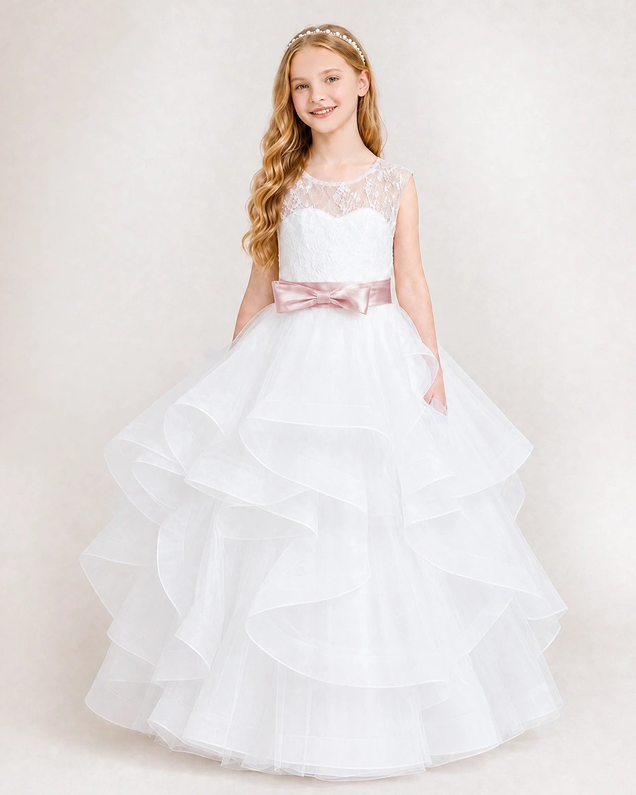 Blush Pink Lace Flower Girl Dress
