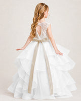Champagne Tulle Ball Gown Girls Formal Dress Back View