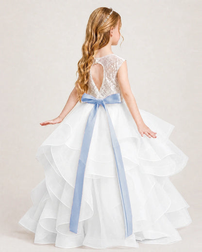 Dusty Blue Lace Flower Girl Dress