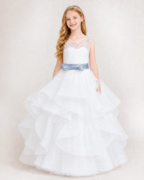 Dusty Blue Lace Flower Girl Dress