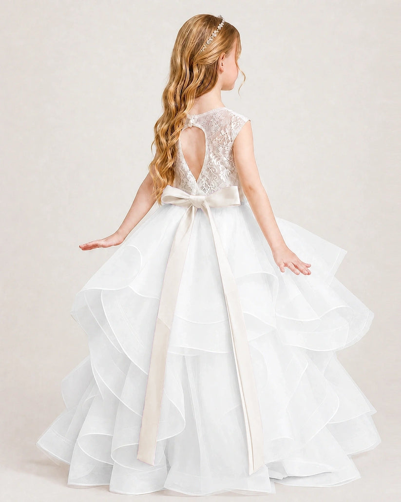 Ivory Tulle Ball Gown Girls Formal Dress Back View