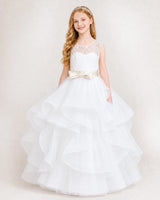 Ivory Tulle Ball Gown Girls Formal Dress Front View