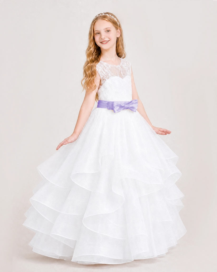 Lavender Tulle Ball Gown Girls Formal Dress Front View