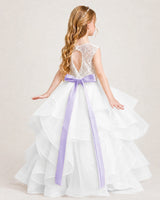 Lavender Tulle Ball Gown Girls Formal Dress Back View