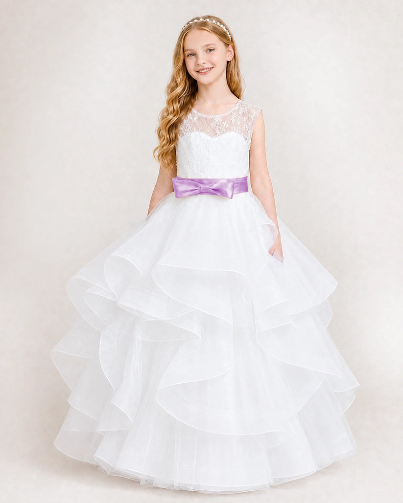 Lilac Tulle Ball Gown Girls Formal Dress Front View