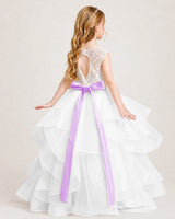 Lilac Organza A-line Girls Formal Dress Back View