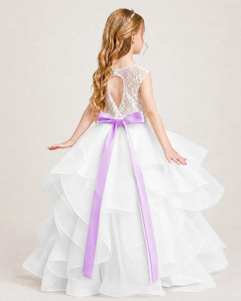 Lilac Organza A-line Girls Formal Dress Back View
