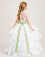 Sage Green Tulle A-line Girls Formal Dress Back View