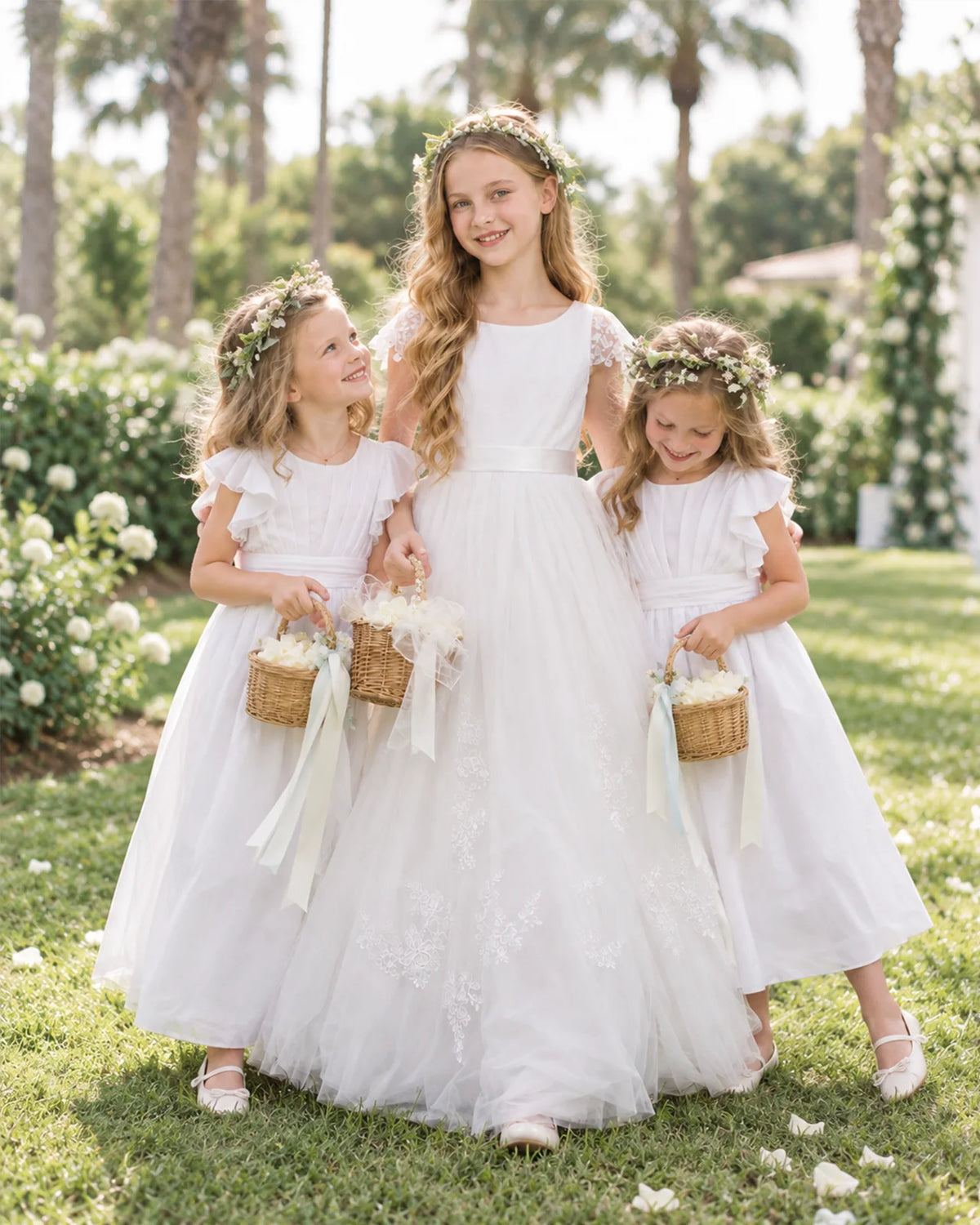 White Tulle A-line Flower Girl Dress Side View 