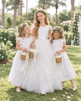 White Tulle A-line Flower Girl Dress Side View 