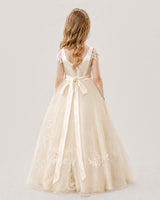 Champagne Tulle A-line Flower Girl Dress Back View