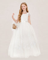 Ivory Tulle A-line Flower Girl Dress Front View