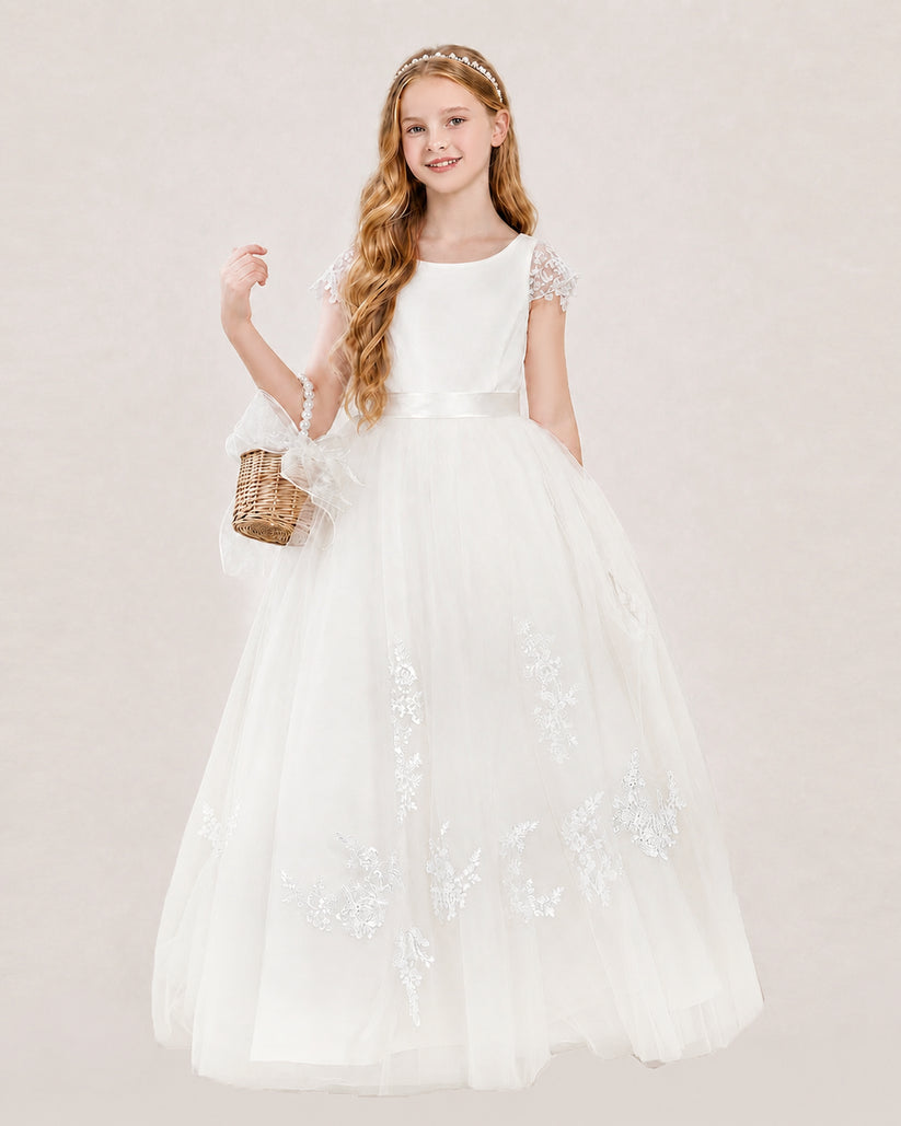 Ivory Tulle A-line Flower Girl Dress Front View