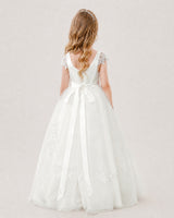 Ivory Tulle A-line Flower Girl Dress Back View