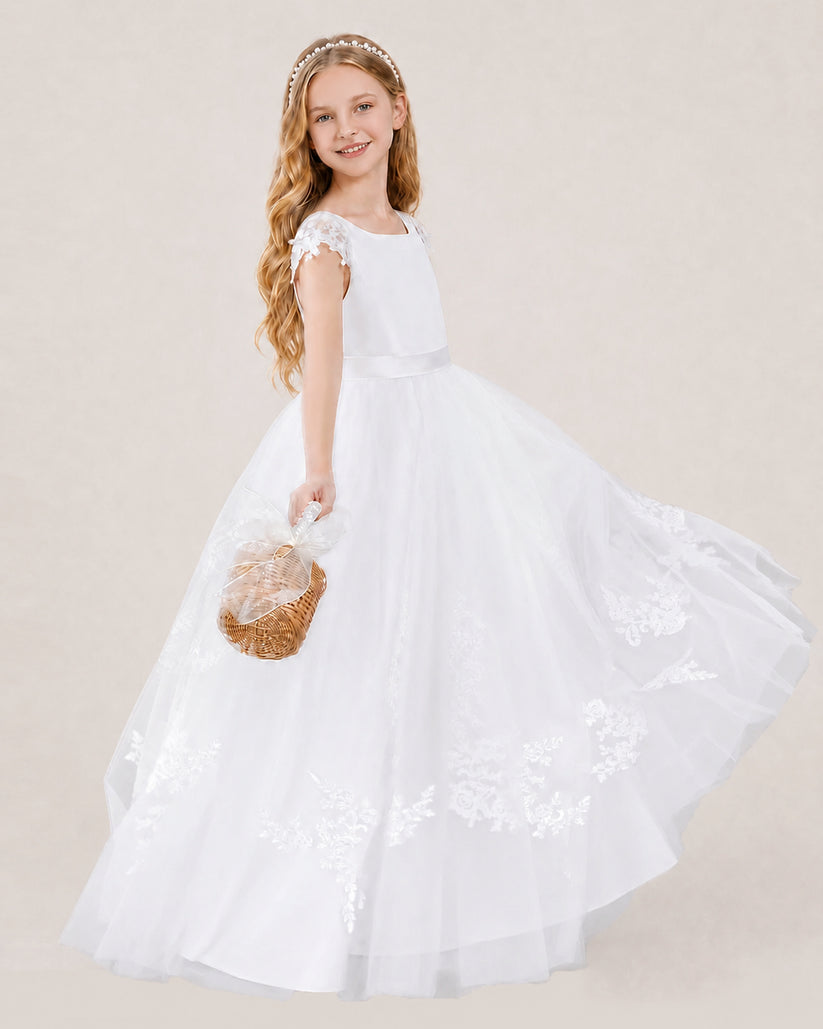 White Tulle A-line Flower Girl Dress Side View