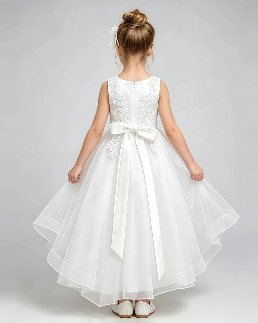 Ivory Tulle A-line Flower Girl Dress Back View