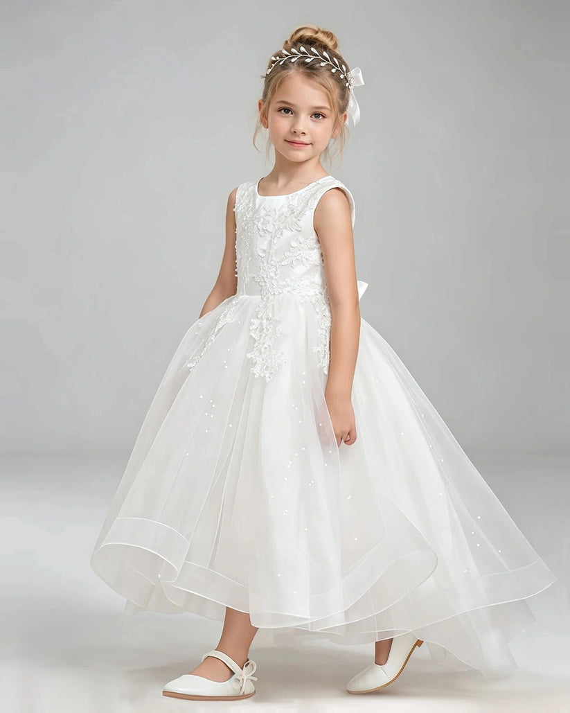 Ivory Tulle A-line Flower Girl Dress Front View