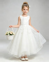 Ivory Tulle A-line Flower Girl Dress Front View