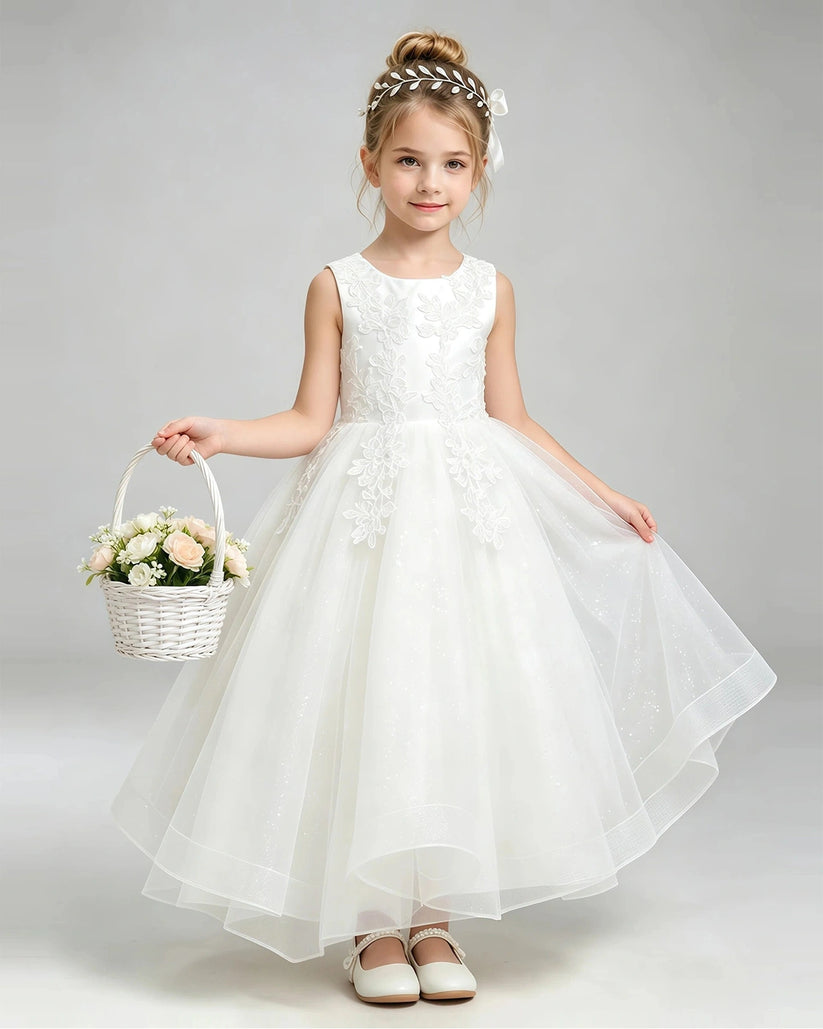 Ivory Tulle A-line Flower Girl Dress Front View
