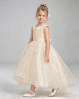 Champagne Tulle A-line Flower Girl Dress Side View