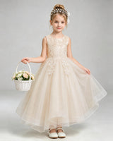 Champagne Tulle A-line Flower Girl Dress Front View