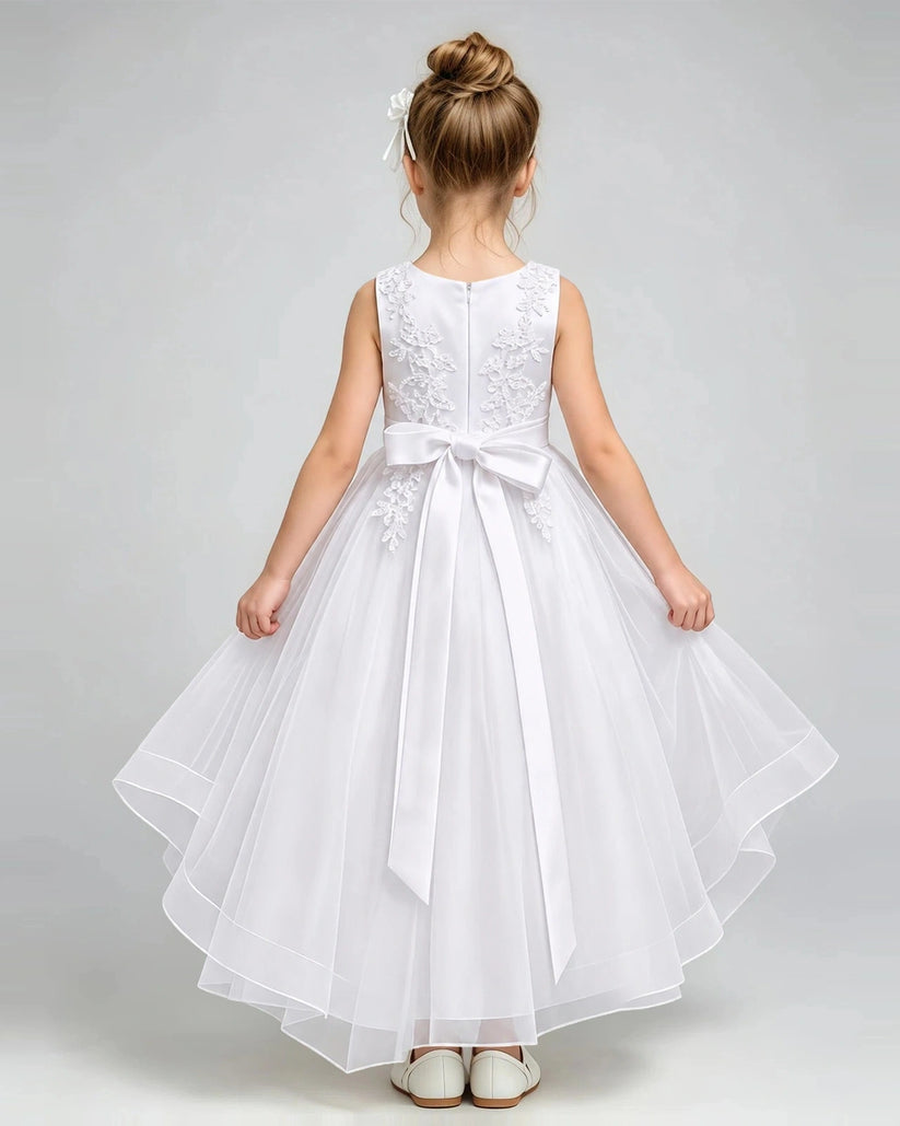 White Tulle A-line Flower Girl Dress Back View