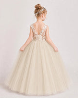 Champagne Tulle Ball Gown Flower Girl Dress Back View