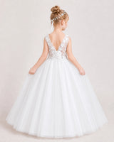 White Tulle Ball Gown Flower Girl Dress Back View