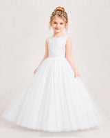 White Tulle A-line Flower Girl Dress Side View