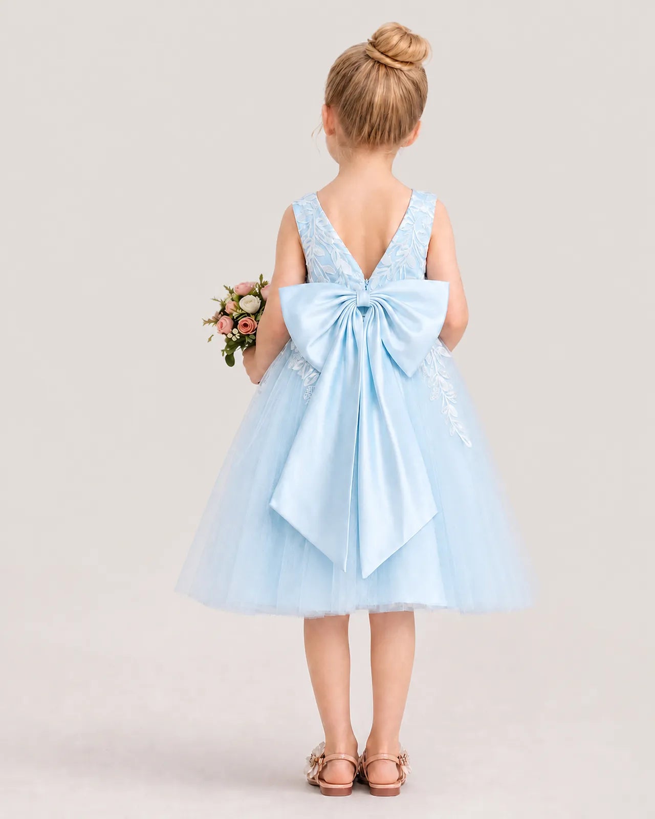 Dideyttawl Lace Satin Tulle Flower Girl Dress with Big Back Bow