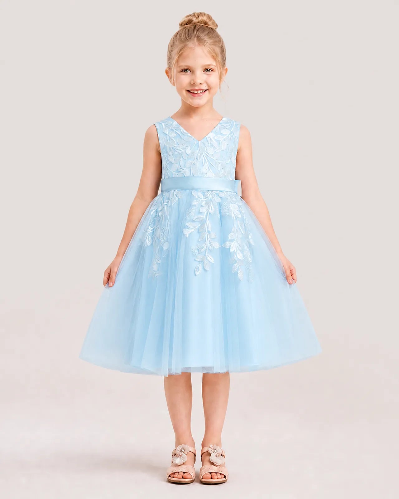 Dideyttawl Lace Satin Tulle Flower Girl Dress with Big Back Bow