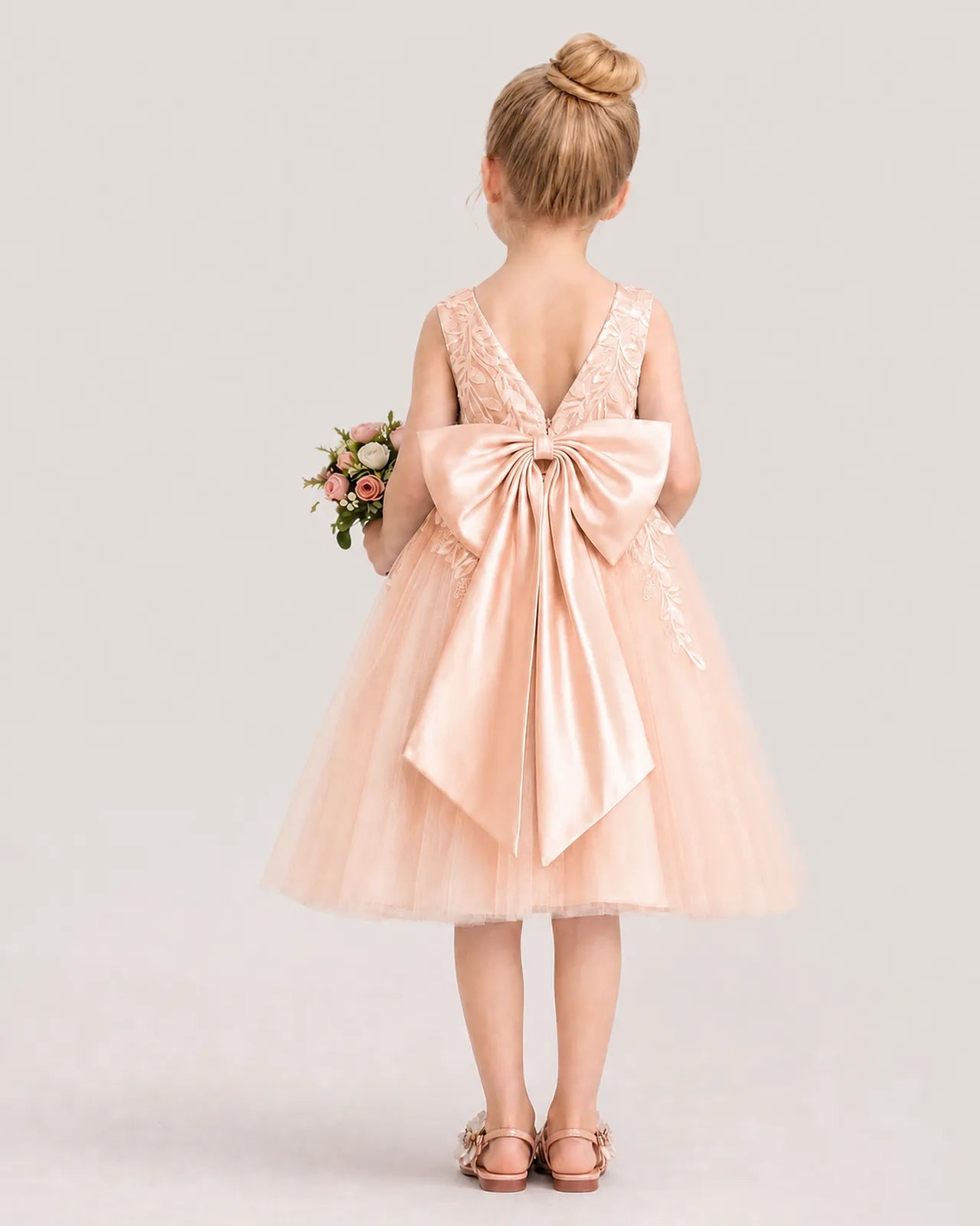 Dideyttawl Lace Satin Tulle Flower Girl Dress with Big Back Bow