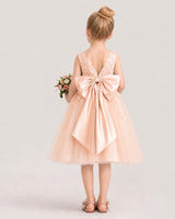 Blush Pink Satin Tulle A-Line Flower Girl Dresses Back View