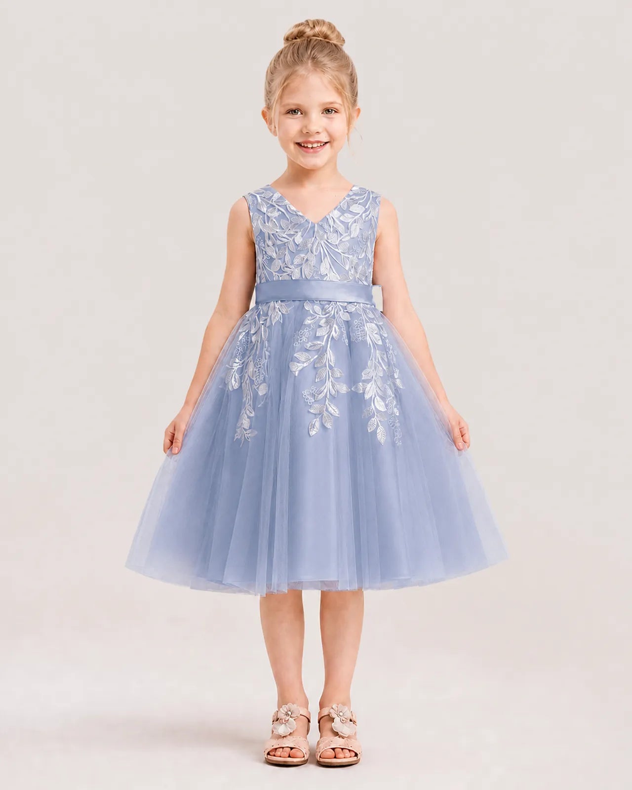 Dideyttawl Lace Satin Tulle Flower Girl Dress with Big Back Bow