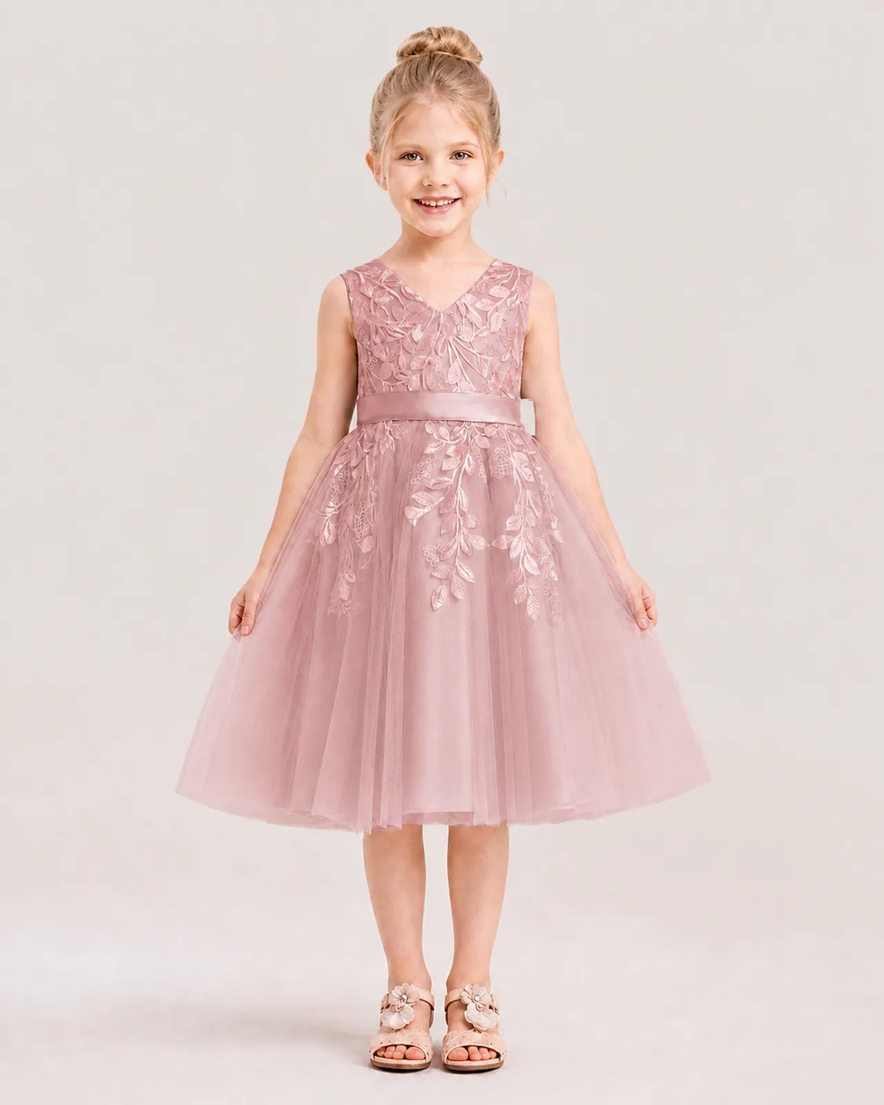 Dideyttawl Lace Satin Tulle Flower Girl Dress with Big Back Bow