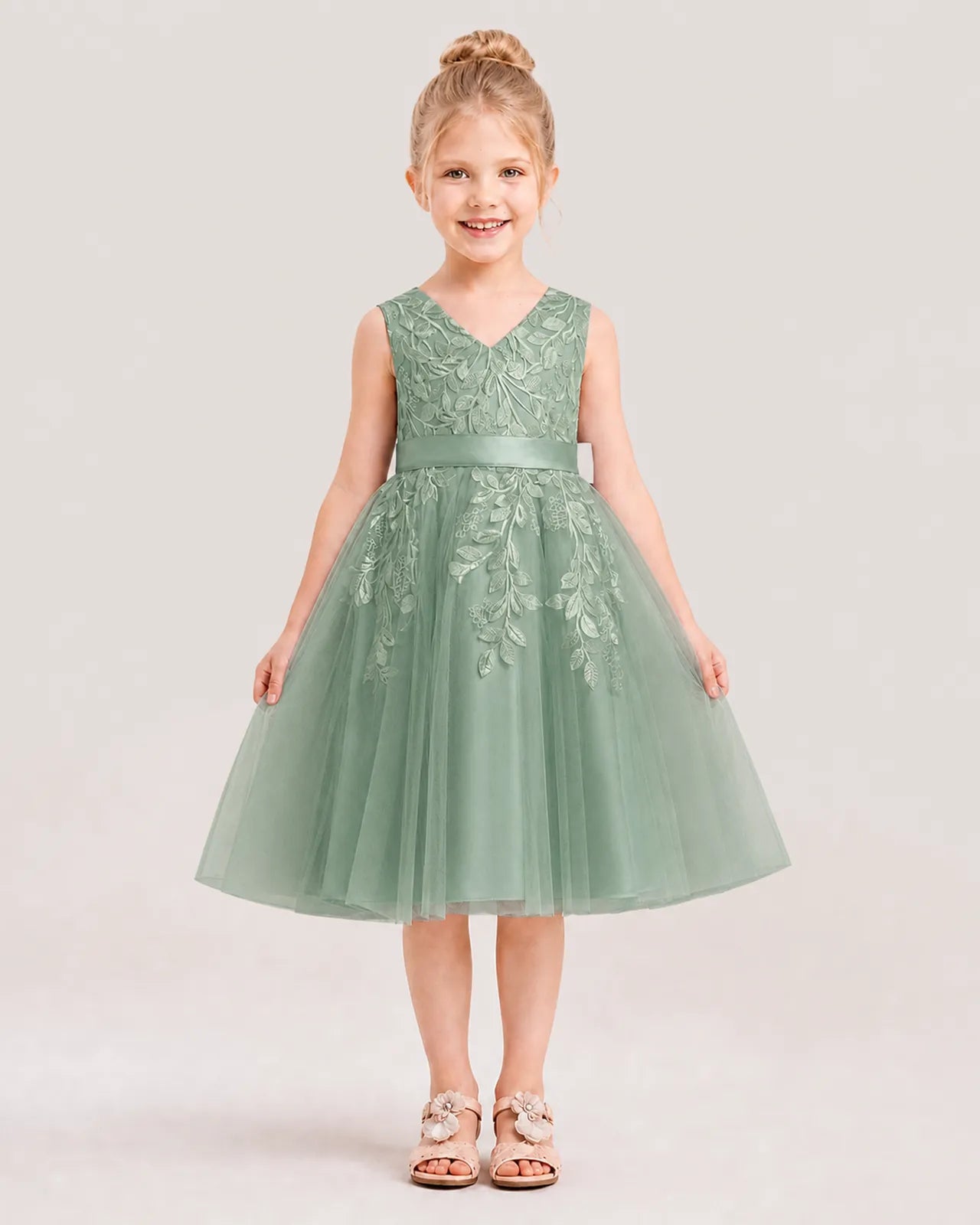 Dideyttawl Lace Satin Tulle Flower Girl Dress with Big Back Bow