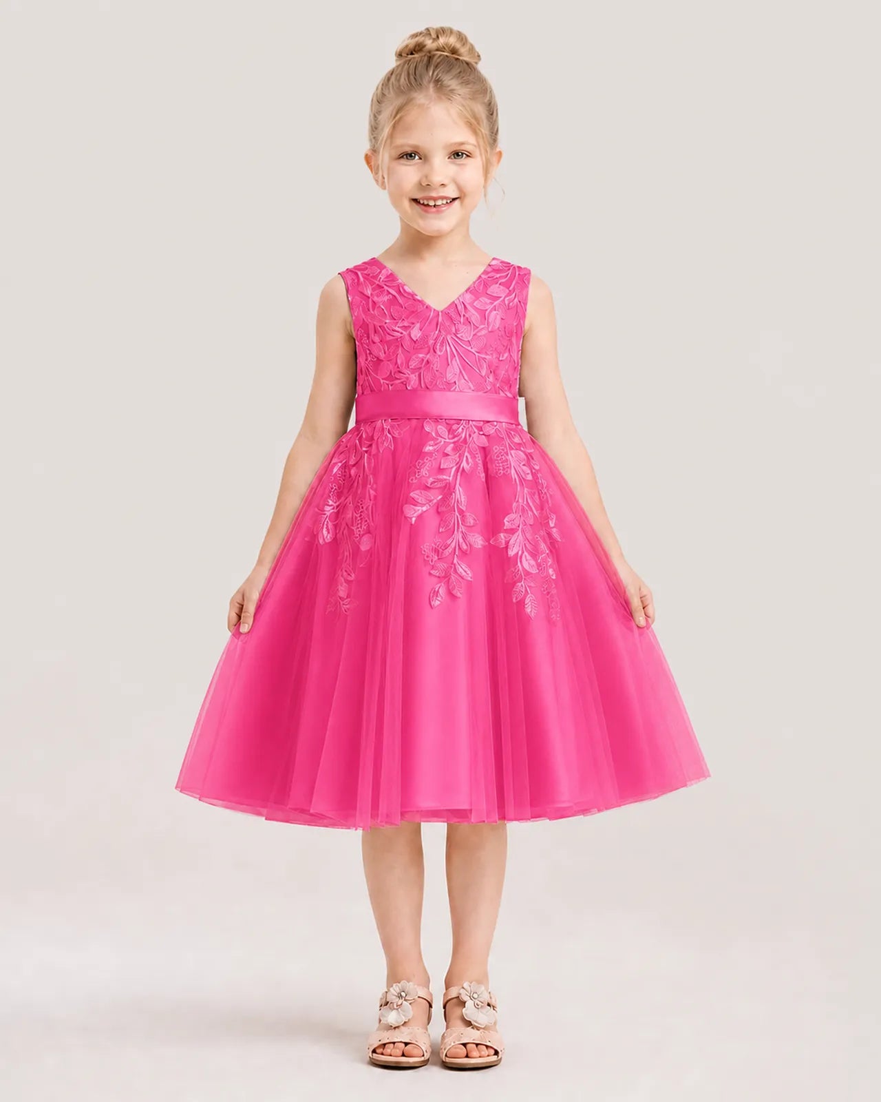Dideyttawl Lace Satin Tulle Flower Girl Dress with Big Back Bow