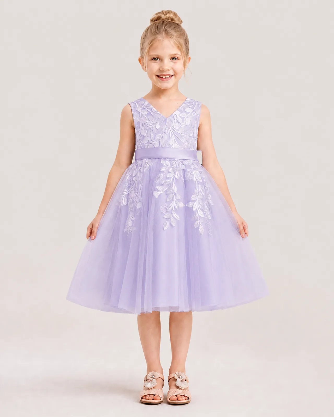 Dideyttawl Lace Satin Tulle Flower Girl Dress with Big Back Bow