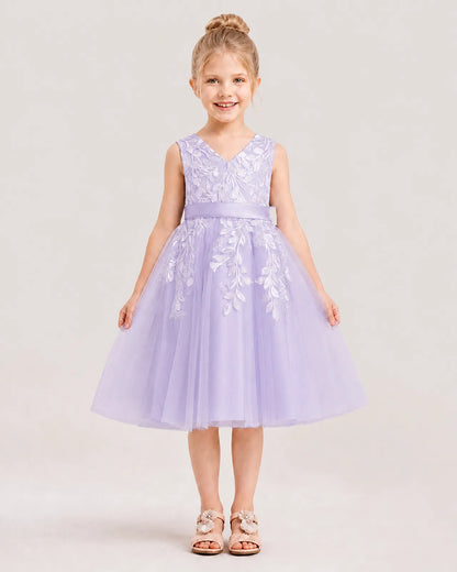 Dideyttawl Lace Satin Tulle Flower Girl Dress with Big Back Bow