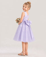 Lavender Satin and Tulle A-Line Flower Girl Dresses Side View