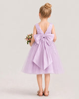 Lilac Satin and Tulle Bow Dress Flower Girl Dresses Back View