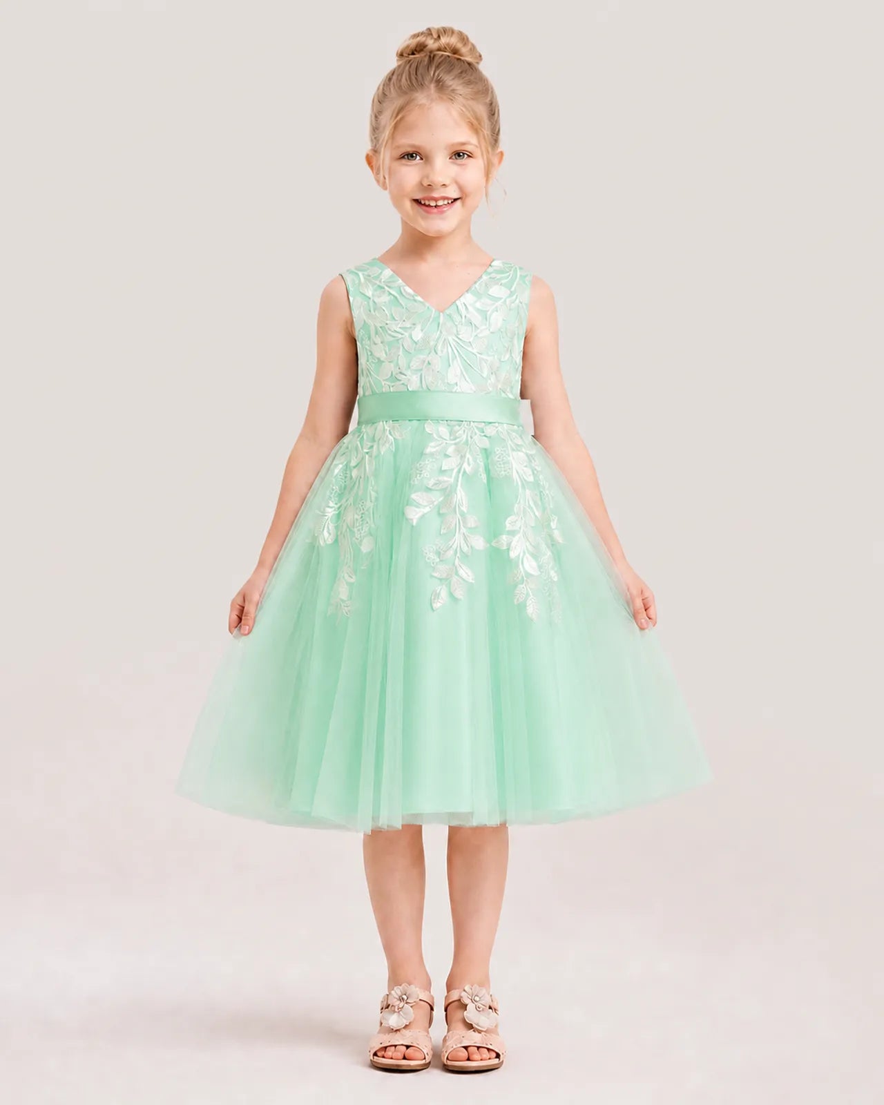 Dideyttawl Lace Satin Tulle Flower Girl Dress with Big Back Bow