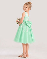 Mint Green Satin Tulle V-Neck Flower Girl Dress Side View